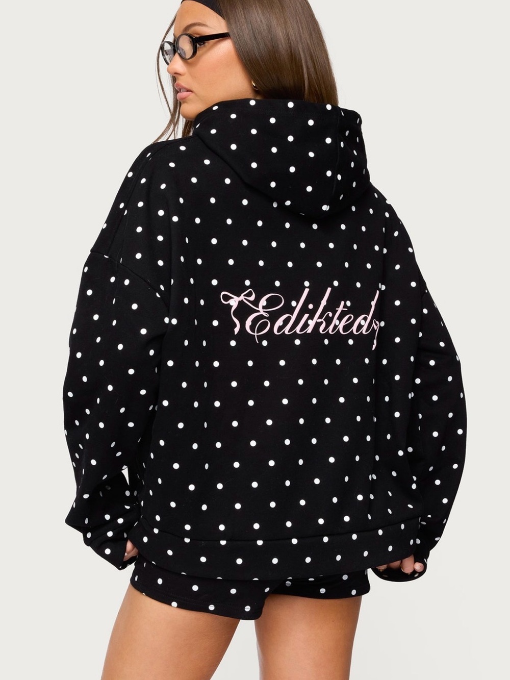 Edikted Black Polka Dot Bomber Hoodie - Picture 2 of 3